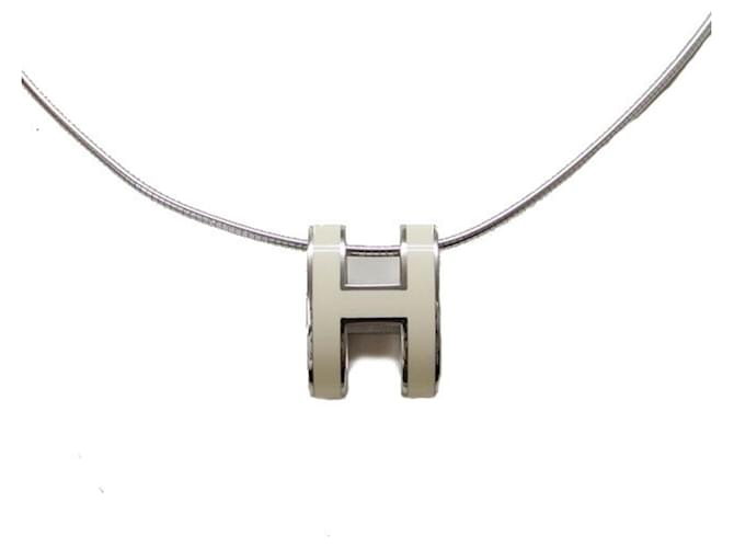 Hermès Hermes Pop H Silver Chain Necklace Silvery White 