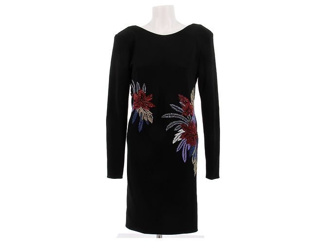 Balmain Robe noire à dos nu brodée Black