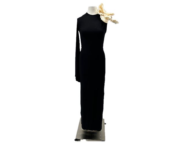Autre Marque Langes schwarzes Kleid mit Blume