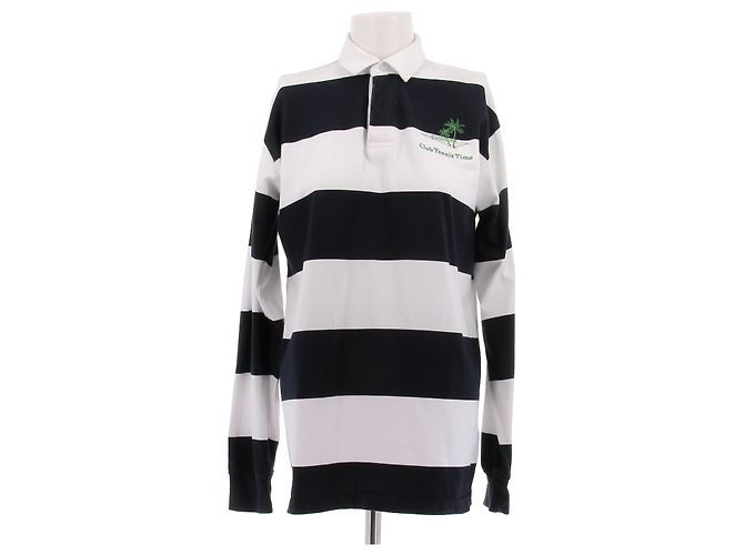 Autre Marque Polo a maniche lunghe a righe blu e bianche Bianco