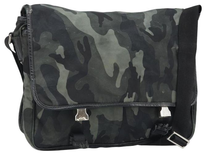 PRADA Shoulder Bag Nylon Khaki Silver Auth bs33935 Silvery