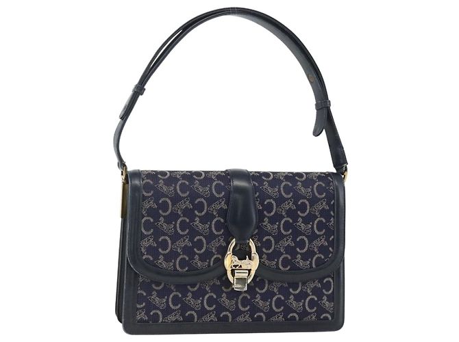 Céline Borsa a Spalla Celine C Sulky in Tela Blu Navy e Oro Auth ka3383 D'oro