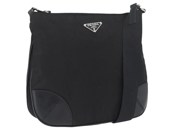 Borsa a Spalla PRADA in Nylon Pelle Argento Nero Auth SW2177A