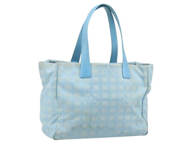 CHANEL Nuova Borsa Tote da Viaggio Nylon Blu Argento CC Auth ti3796