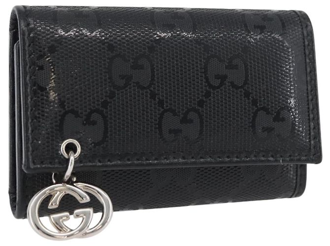GUCCI GG Implementation Key Case PVC Black Silver Auth am11083A Silvery