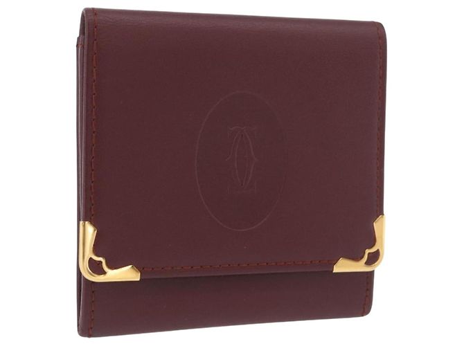 Monedero de cuero burdeos Must Line de CARTIER con dorado Auth BSZ452A