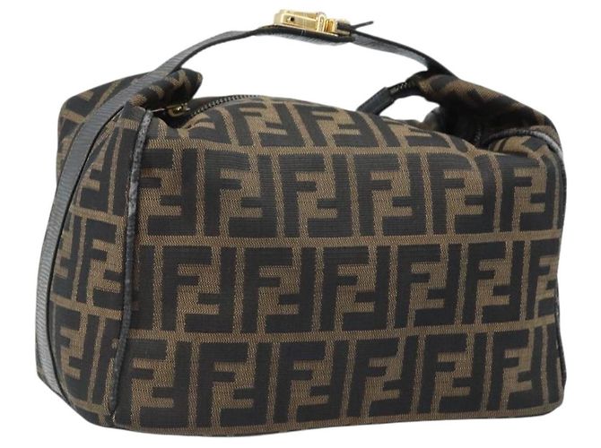 FENDI Zucca Canvas Handtasche braun schwarz Auth LNZ770