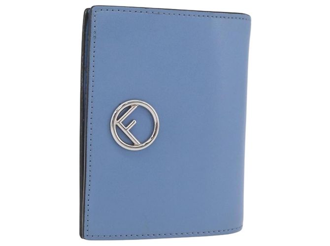 FENDI F-Is Portafoglio Bifold in Pelle Azzurro Chiaro Argento Auth am11084A Blu chiaro