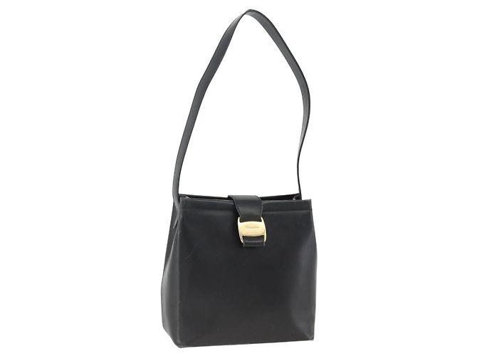 Borsa a Spalla Vala in Pelle Nera e Oro Salvatore Ferragamo Auth gh1917 Nero D'oro