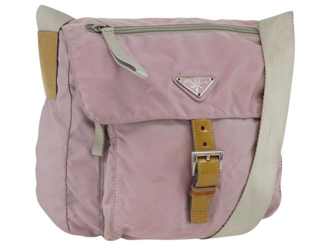 Borsa a Spalla PRADA Nylon Rosa Argento Auth ARZ292