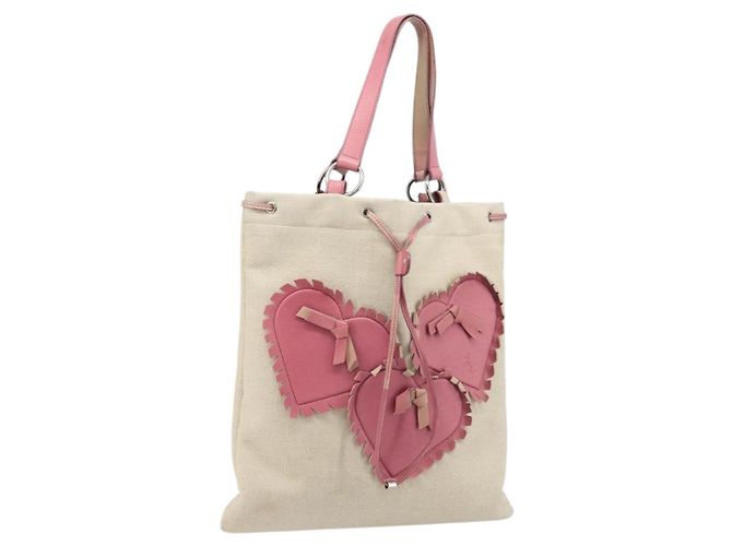 SAINT LAURENT Borsa Tote Kahala Canvas Beige Argento Auth LNZ702
