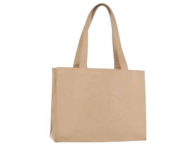 Bolsa Tote CHANEL em Couro Caviar Bege Ouro CC Auth BA11375A