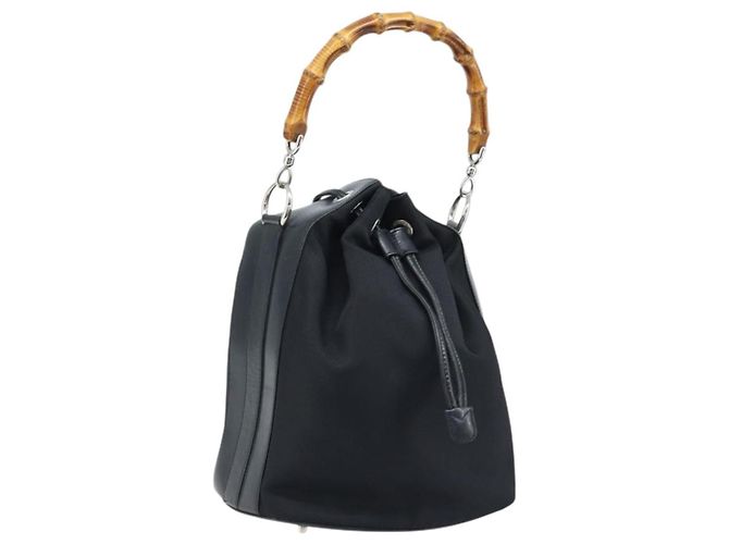 Gucci Bamboo Handtasche aus schwarzem Nylon und Silber 001 2855 1657 Auth gh1942