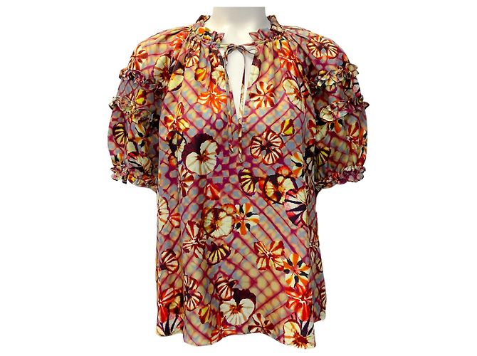 Ulla Johnson Multi Floral Print Silk Pansy Annabella Blouse