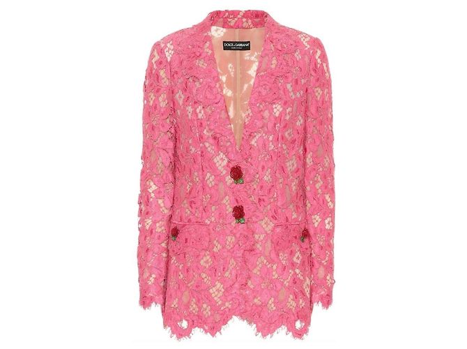 Dolce & Gabbana Blazer aus rosa Spitze mit Blumenmuster Pink
