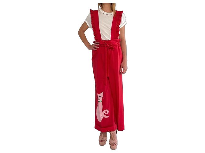 Autre Marque Vivetta Red Wool Jumpsuit with Ruffles