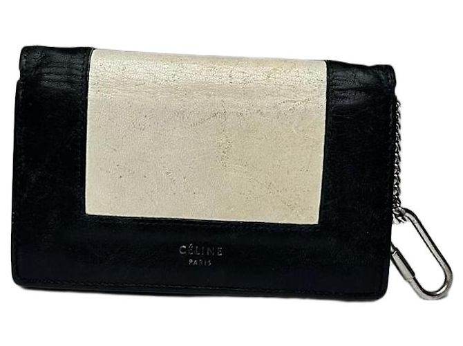 Céline Portafoglio portachiavi in pelle vintage Celine Paris nero e bianco