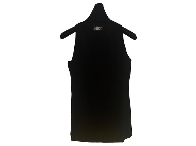 Blusa de gola alta canelada Gucci Preta com Logo Preto