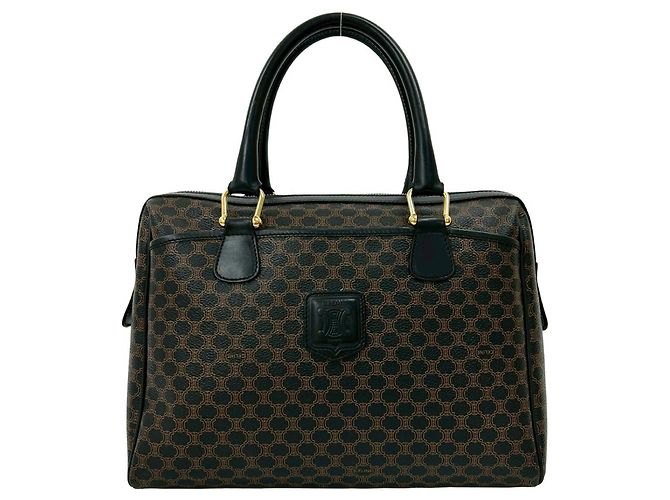 Céline CELINE Vintage Macadam Blazon Triomphe Pattern Handbag Brown Black