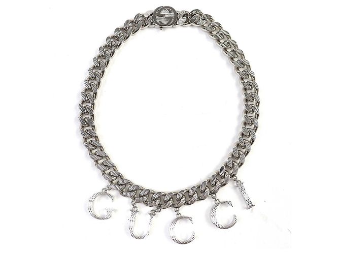 Colar Gucci Script Logo G entrelaçado Acessórios Prata