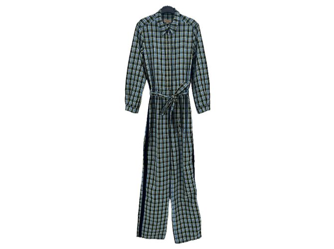 Burberry Macacão azul xadrez em algodão