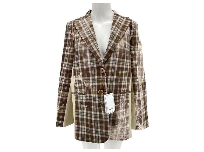 Autre Marque ELLEME Karierte Baumwolljacke Braun Größe 38