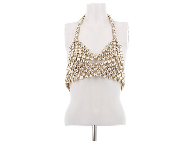Autre Marque Top com pedras e pérolas Dourado