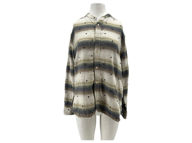 Autre Marque Camicia blu grigia in cotone