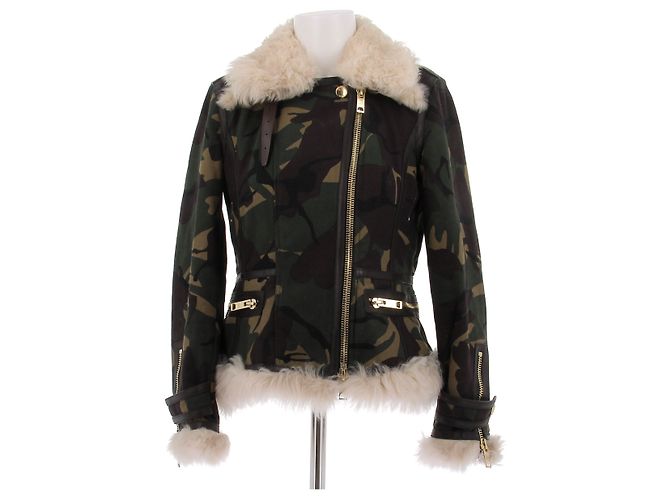 Burberry Tarnjacke aus echtem Pelz Khaki
