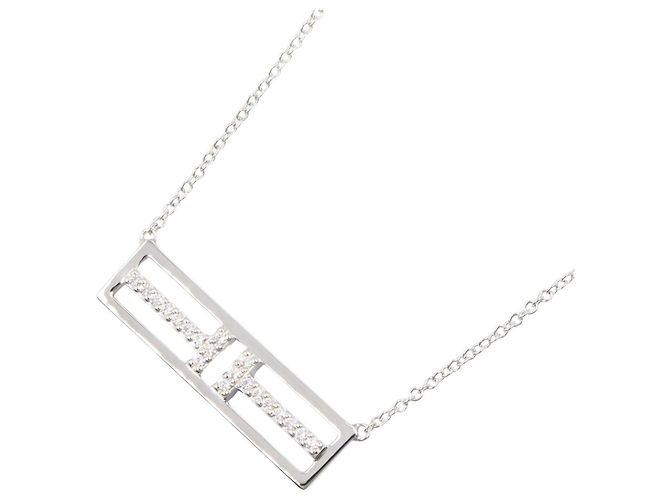 Tiffany & Co. T-Two Offene Horizontale Diamant-Halskette Silber