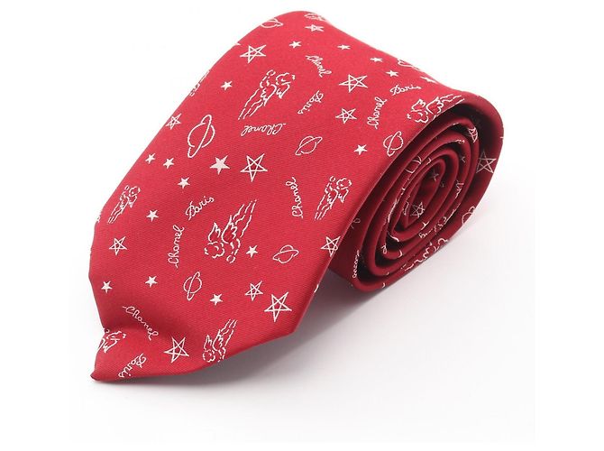 Cravatta in seta Constellation di Chanel in rosso
