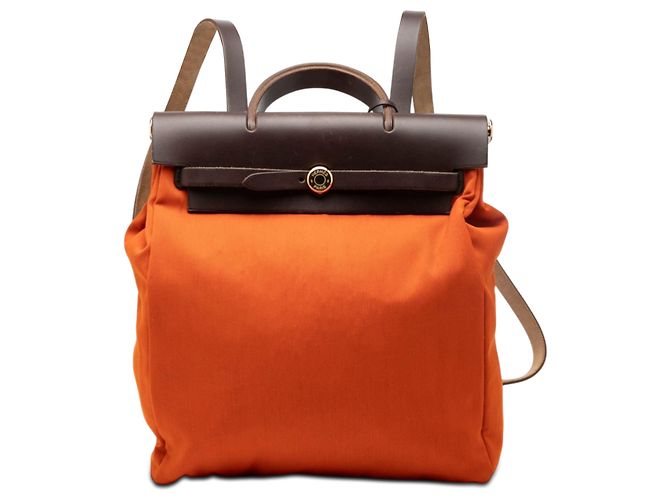 Hermès Orange Toile Herbag Backpack PM Dark brown