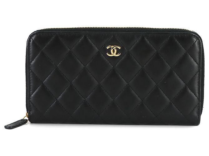 Timeless Portafoglio lungo con zip classico Matelassé di Chanel Nero