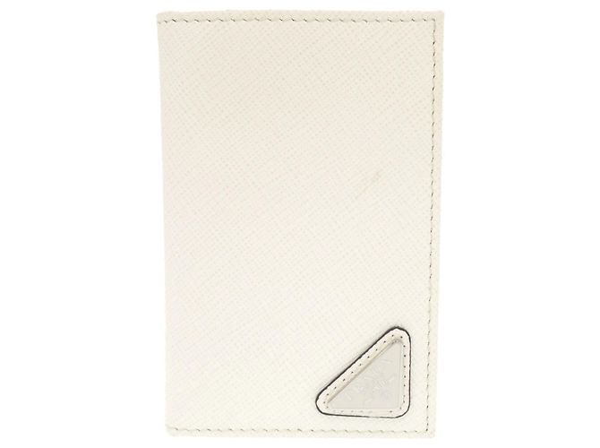 Carteira de cartão branca em triângulo Saffiano Prada Branco