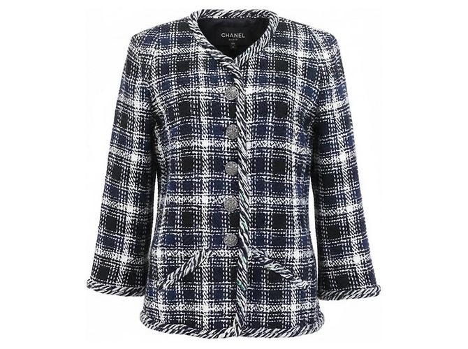 Giacca in tweed Chanel blu navy e bianco Taglia 38 Blu scuro
