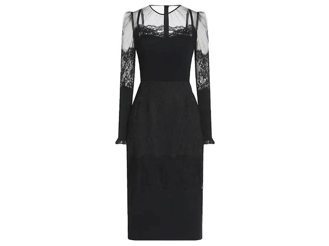 Vestido justo Dolce & Gabbana preto de jacquard e renda