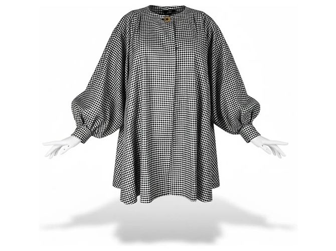 Dior Boutique Vichy Check Oversized Cape Coat Black