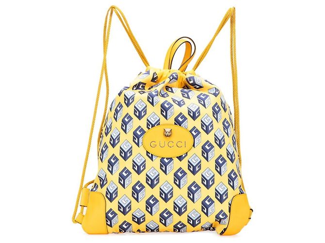 Gucci Tricolor Drawstring Cube Backpack Blue Yellow