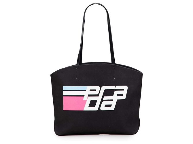 Borsa Tote Prada in tela nera e pelle Nero
