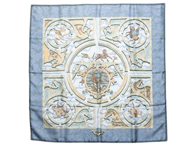 Sciarpa Hermès Carré 90 PEINTRE DU CHEVAL Blu Verde