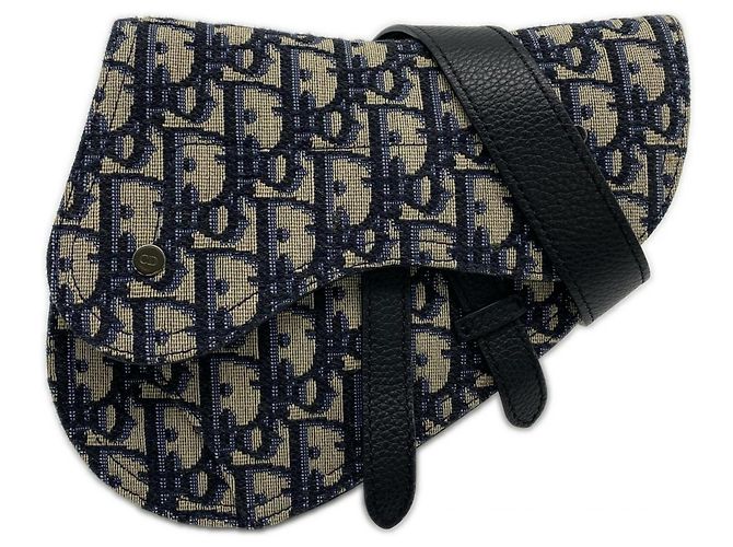 Belt Bag Saddle in Jacquard Oblique Christian Dior Marrone Blu navy