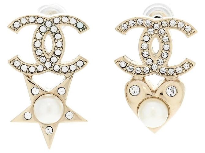 Orecchini in perle Chanel CC stella e cuore D'oro