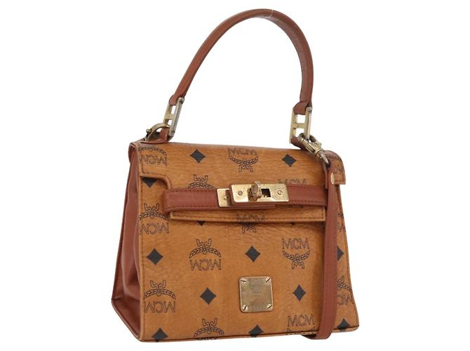 Bolsa MCM Vicetos Logogram em couro PVC 2 em 1 marrom dourado Auth ARZ491