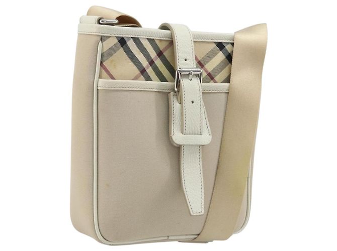 Burberry Borsa a Spalla Nova Check in Nylon Beige Argento Auth bs34138