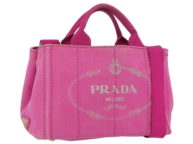 PRADA Canapa PM Bolsa de mão em canvas 2way Rosa Dourado Auth ARZ534
