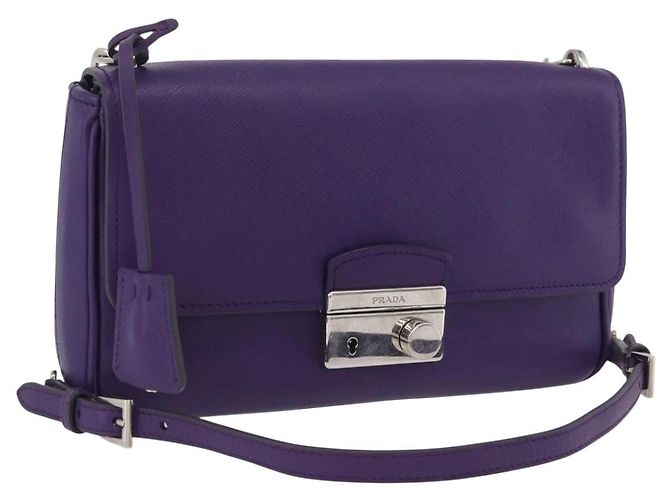 Saffiano Borsa a Spalla PRADA in Pelle Safiano Viola Argento Auth ka3343A Porpora