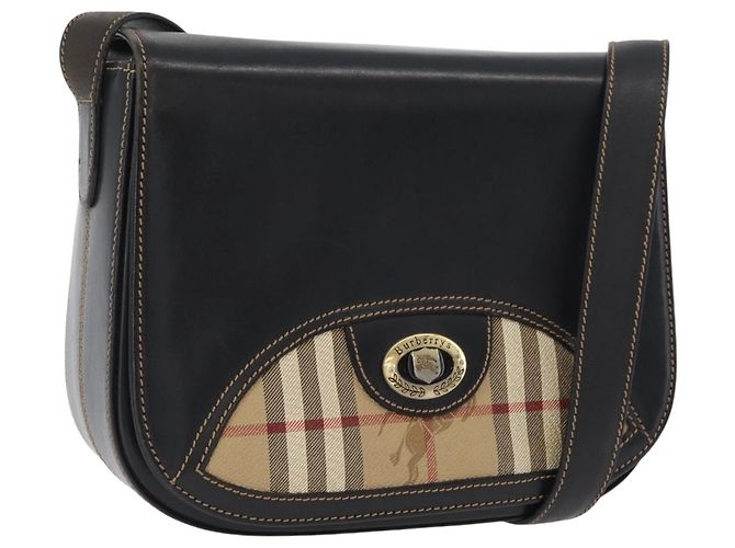 Borsa a Spalla Burberrys Nova Check in Pelle PVC Nera e Oro Auth AMZ334 Nero D'oro