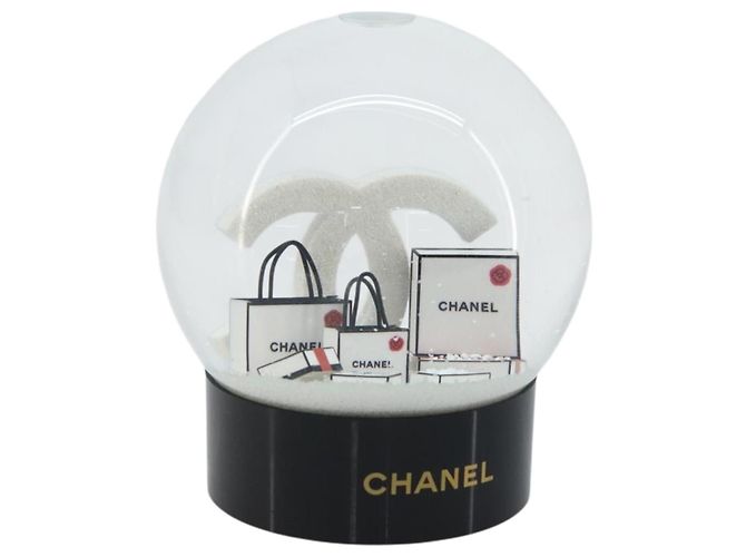 CHANEL Snow Globe Glass White CC Auth BA11731