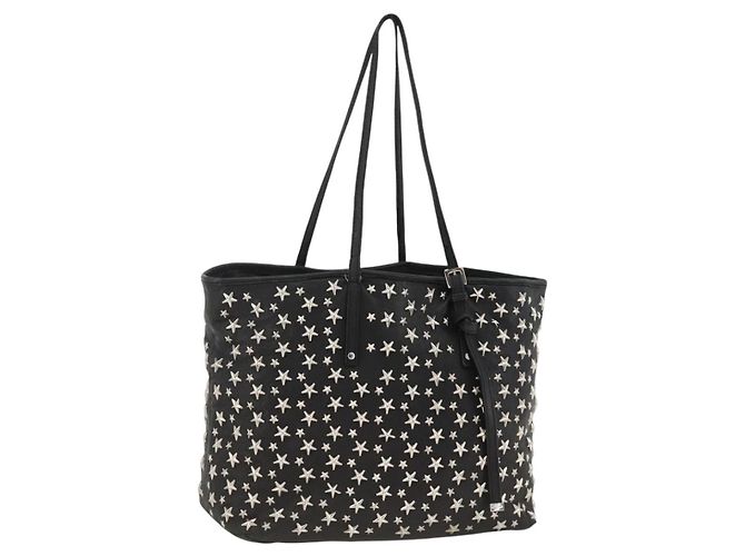 Borsa Tote Jimmy Choo in pelle nera argento Auth BA11590 Nero