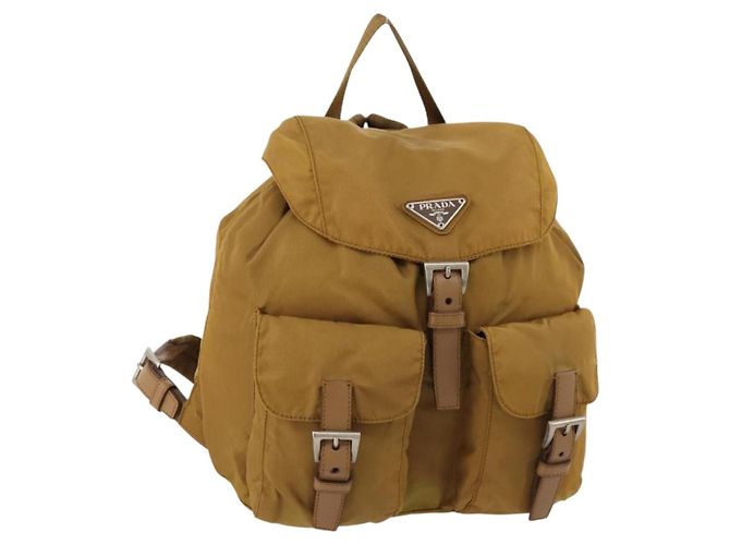 PRADA Backpack Nylon Beige Silver Auth 173115 Silvery